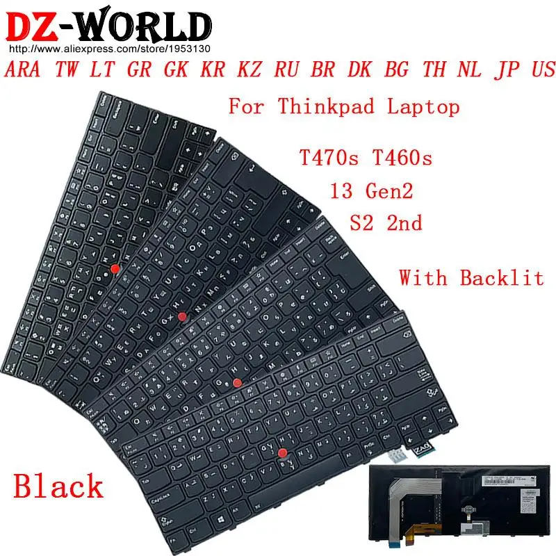 Teclado Retroiluminado do Portátil para Lenovo Ara tw lt gr gk kr kz ru br dk bg th jp Eua Thinkpad 13 Gen2 g2 T470s s2 2nd T460s Computador Portátil