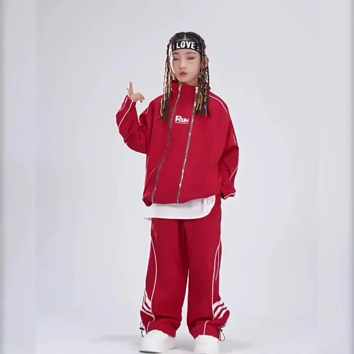 Alvivi Mädchen Hip Hop Kleidung Set Sport Langarmshirt Crop Tops Cargohose Trainingsanzug Jazz Street Dance Tanz Outfits Leuchtendes Grün 110-116