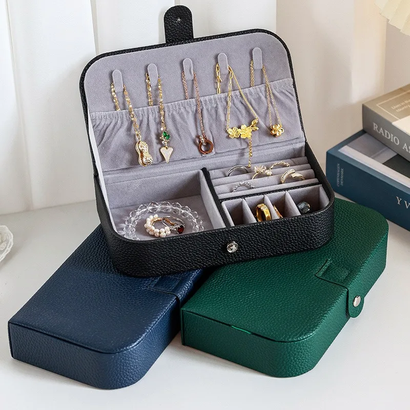 Luxuriöse Minimalistische Schmuckschatulle aus Litschi-Musterleder für Ringe, Ohrringe, Halsketten und Armbänder