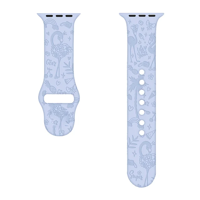 Sport Strap for Apple Watchband 44mm 40mm 38mm 42mm 41mm 45mm Printed Silicone Bracelet for iwatch series 7 6 5 4 3SE watch band Flamingo-blue
