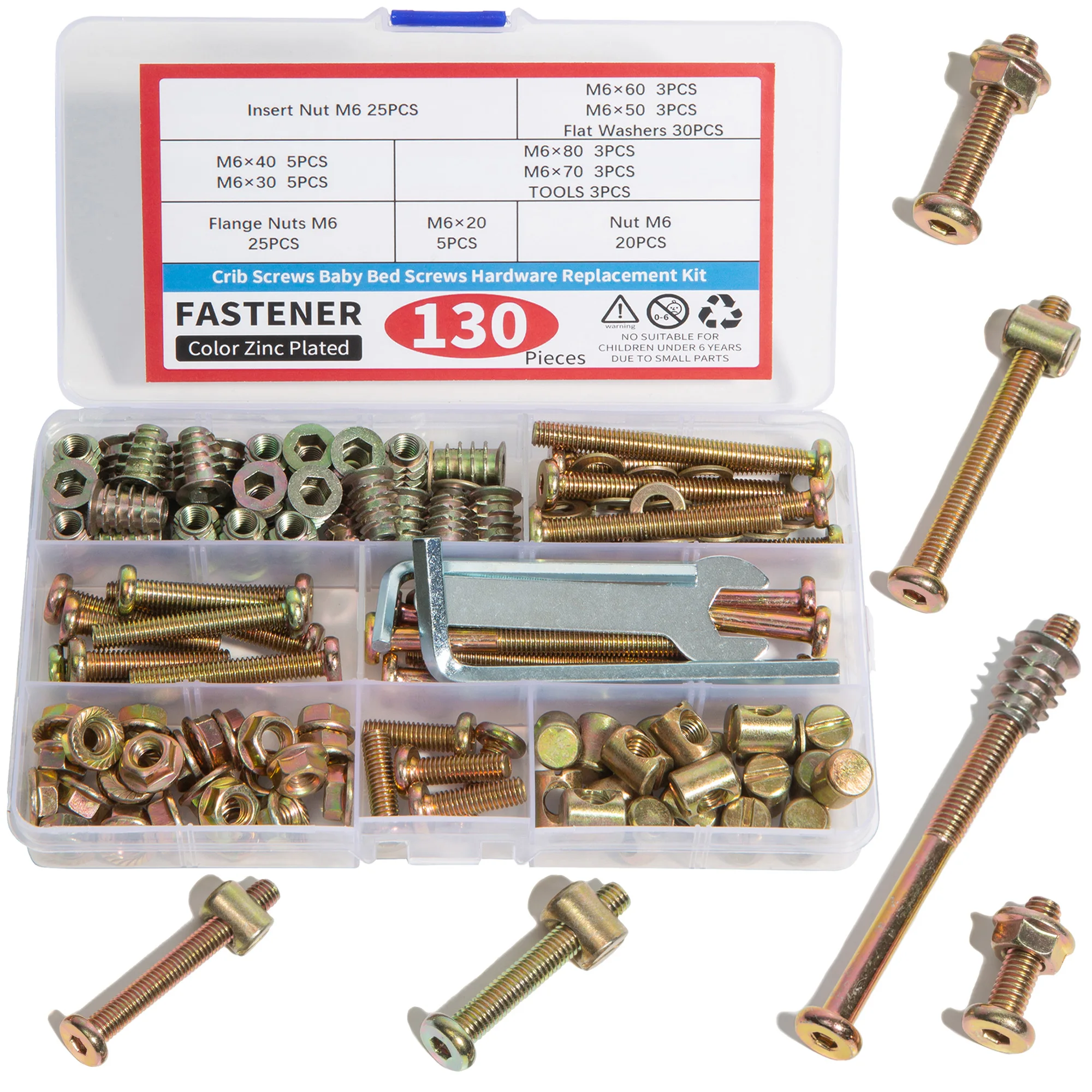 Bed Crib Screws Hardware Replacement Kit בורג M6 למיטת תינוק Screws