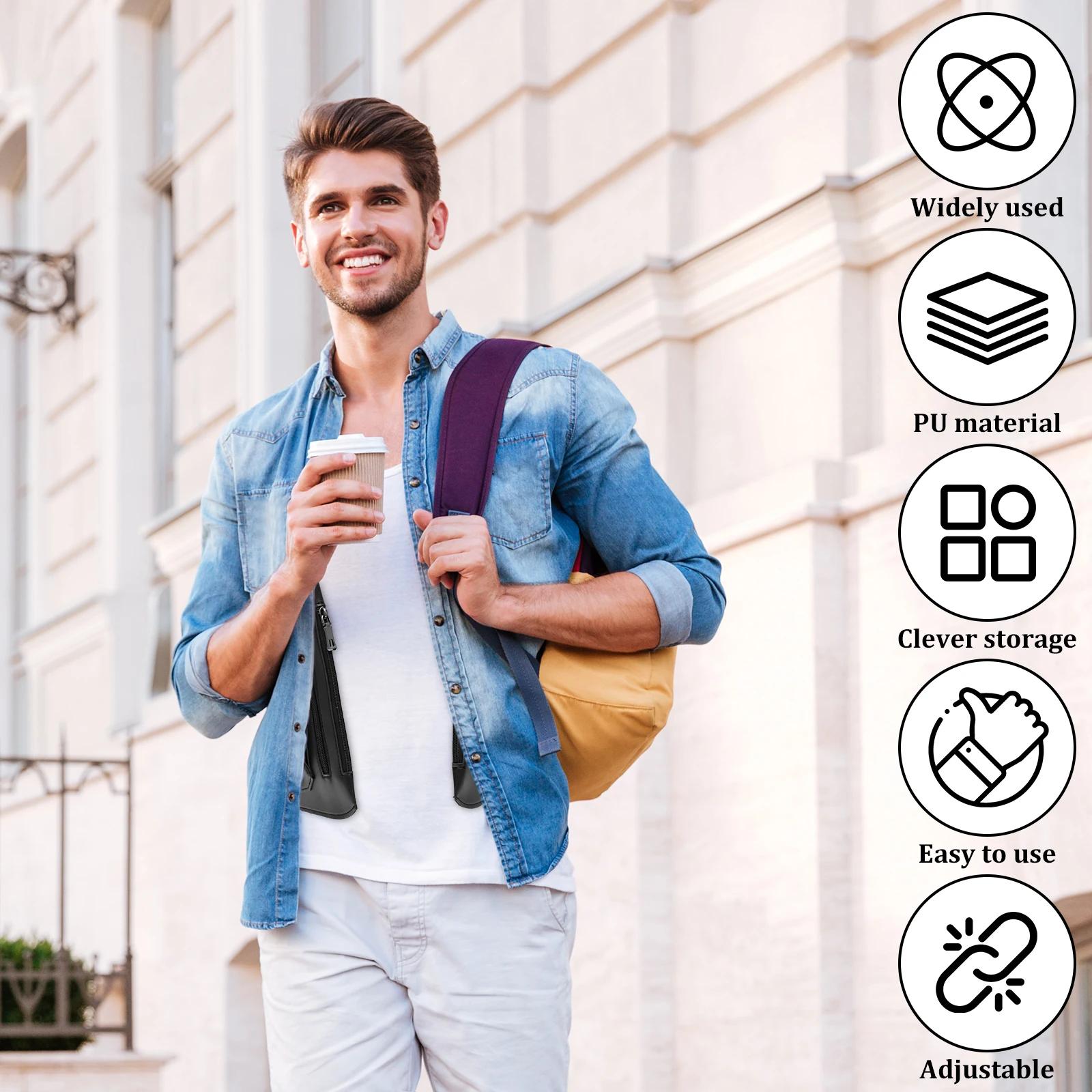 Underarm Anti Theft Bag PU Double Shoulder Strap Multi-Pocket Outdoor Anti-Theft Tactical Fishing Bag Waterproof Men Armpit Bag