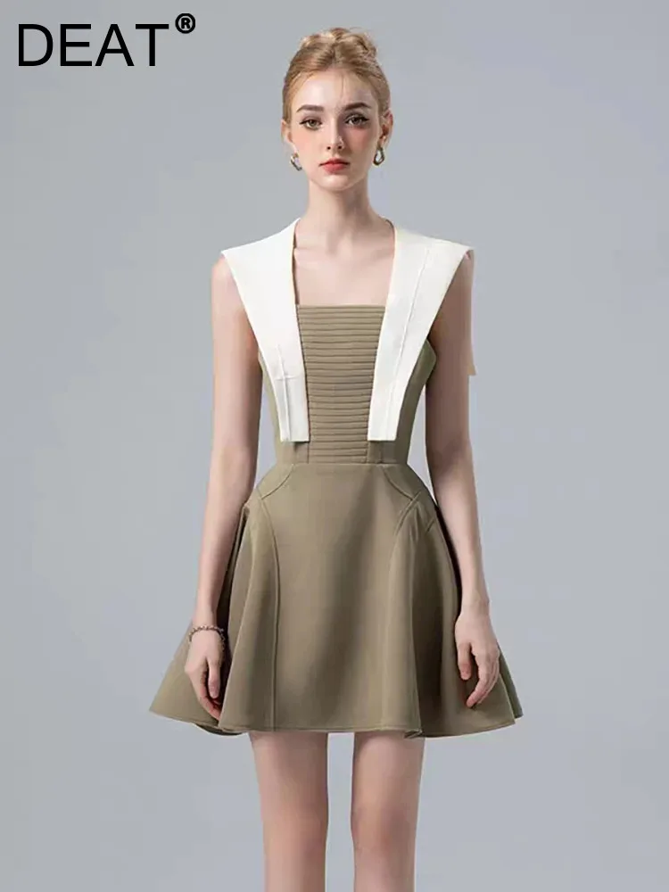 

DEAT Women's Fashion Dress Strapless Pleated Patchwork Contrast Color High Waist Mini Elegant Dresses Summer 2024 New 13DB3316