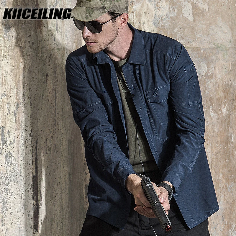 KIICEILING-MP 남성용 전술 셔츠, 하이킹 셔츠, 긴팔, 포켓, 전투 셔츠, 낚시 셔츠