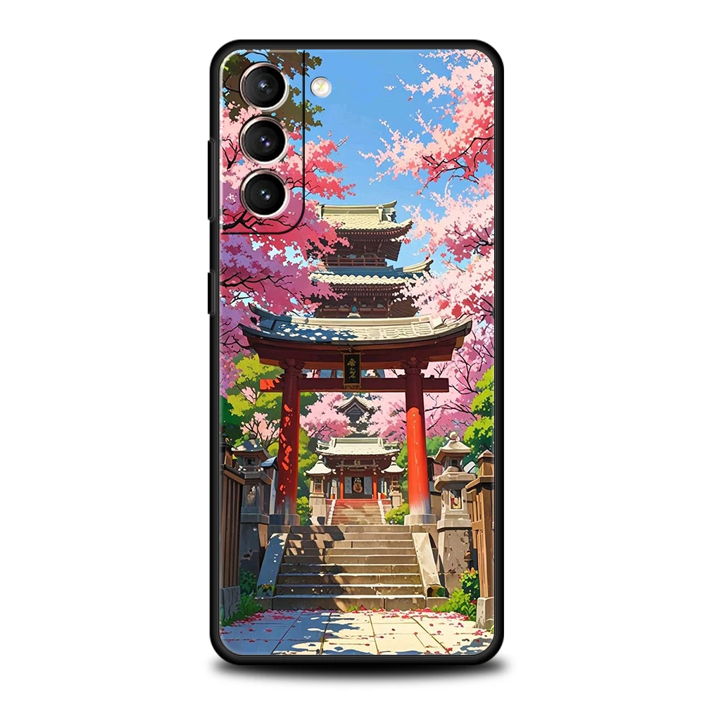 Japanese Temple & Cherry Blossoms Phone Case - Soft TPU