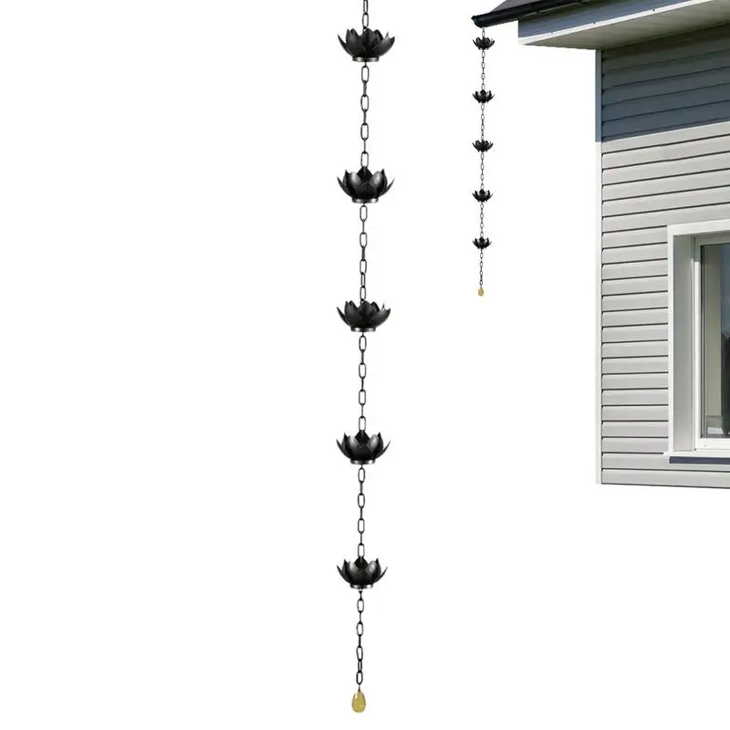Rain Catcher Chain Lotus Flower Gutter Rain Catcher Functional and Decorative Replacement Gutter Rainwater Diverter Copper Lotus