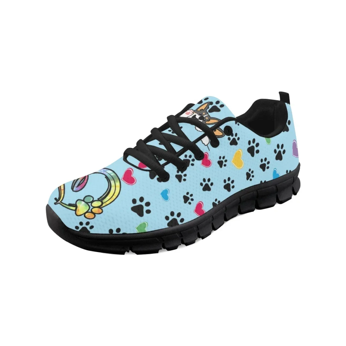 Kawaii Welsh Corgi Cartoon Pattern Flat Shoes For Dog Lovers Lightweight Lace Up Sneakers Breathable Walk Footwear