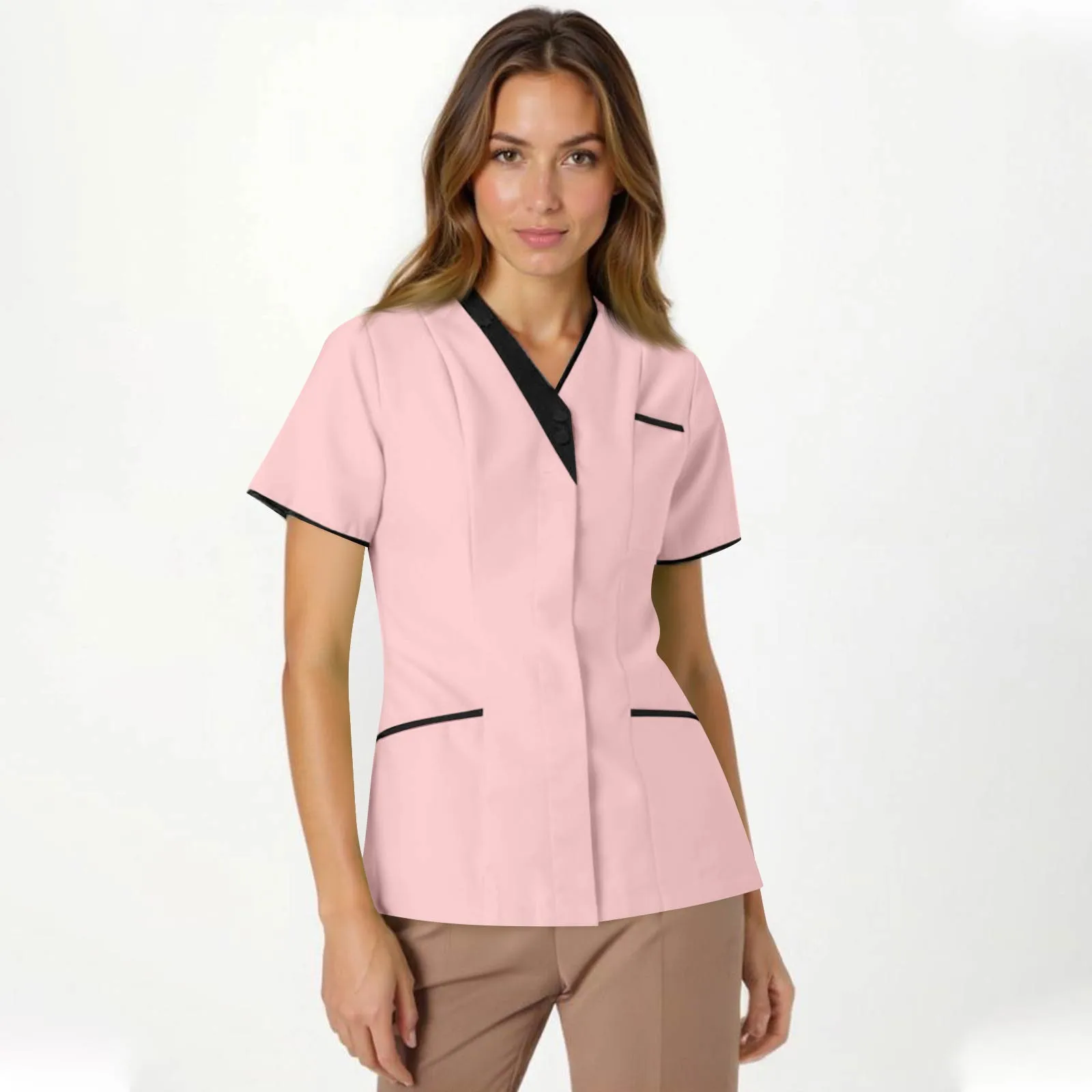 Modischer, einfarbiger Damen-Overall mit V-Ausschnitt und kurzen Ärmeln und Taschen, einfache, leichte, bequeme Oberteile für den Sommer – Detail 24