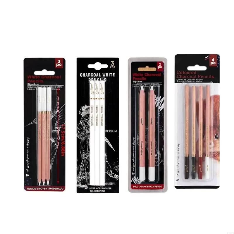2/3/4x Highlight Pencil Drawing Charcoal Pencils White Sketching Pencils Highlight Pen for Sketching Drawing and Shading