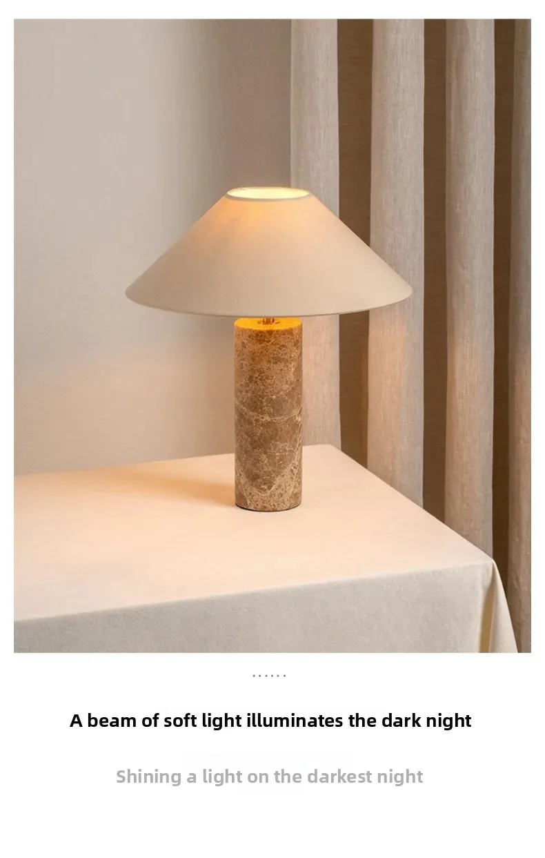 Yellow Travertine Fabric Art Table Lamp Japanese Marble Table Lamp For Living Room Bedroom Bedside Wabi Sabi Stone Desk Lighting