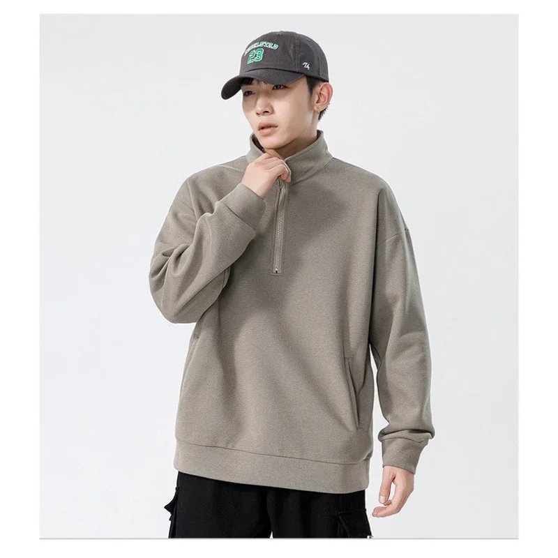 Men's New Fall and Winter Loose High Neck Cotton Sweater Solid Color Pullover Fashion Casual Personality Jacket Men Clothing