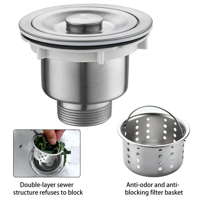 bonde lavabo Filtre de Vidange en Acier Inoxydable pour Évier de Cuisine – Image 3