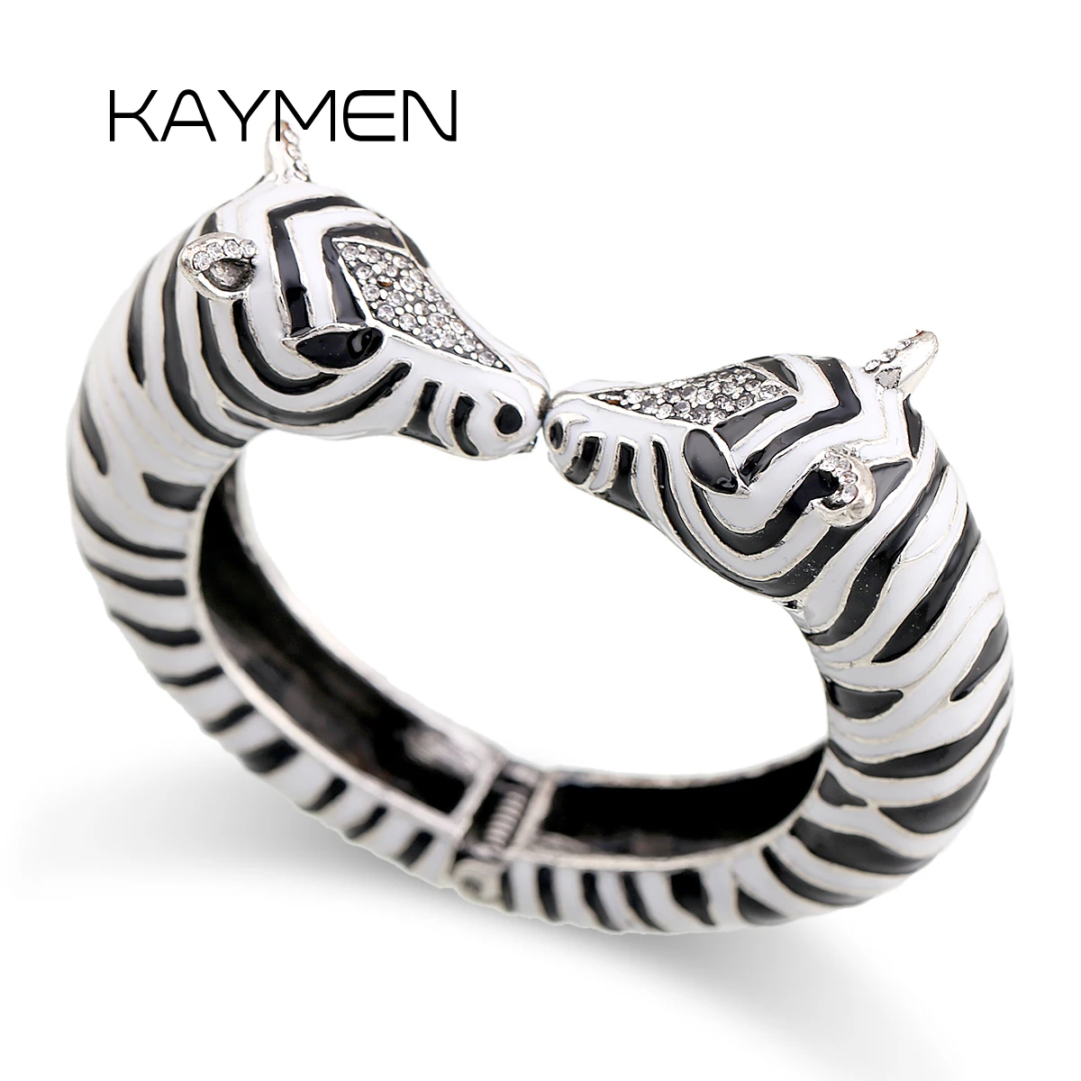 

Newest Kaymen Jewelry Large Size Statement Bracelet Cuff Bangle Vintage Style Enamel Animal Zebra Bracelet Fashion Jewelry
