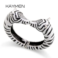 Newest Kaymen Jewelry Large Size Statement Bracelet Cuff Bangle Vintage Style Enamel Animal Zebra Bracelet Fashion Jewelry 1