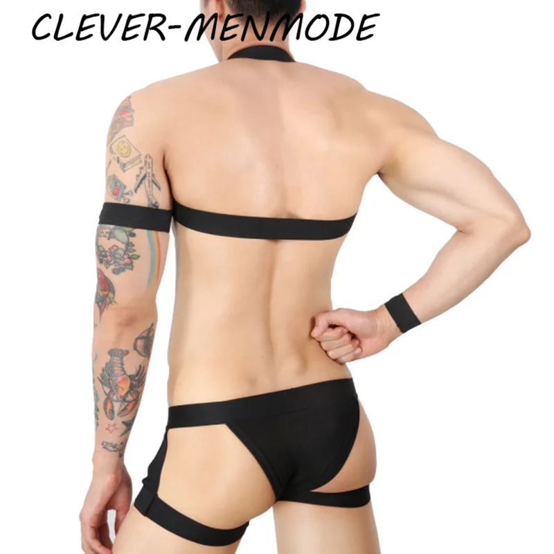 Cosplay Costume Mens Bondage Lingerie Sexy Fetish Wear Men Thong Set Jockstrap Black White Bondage Costume