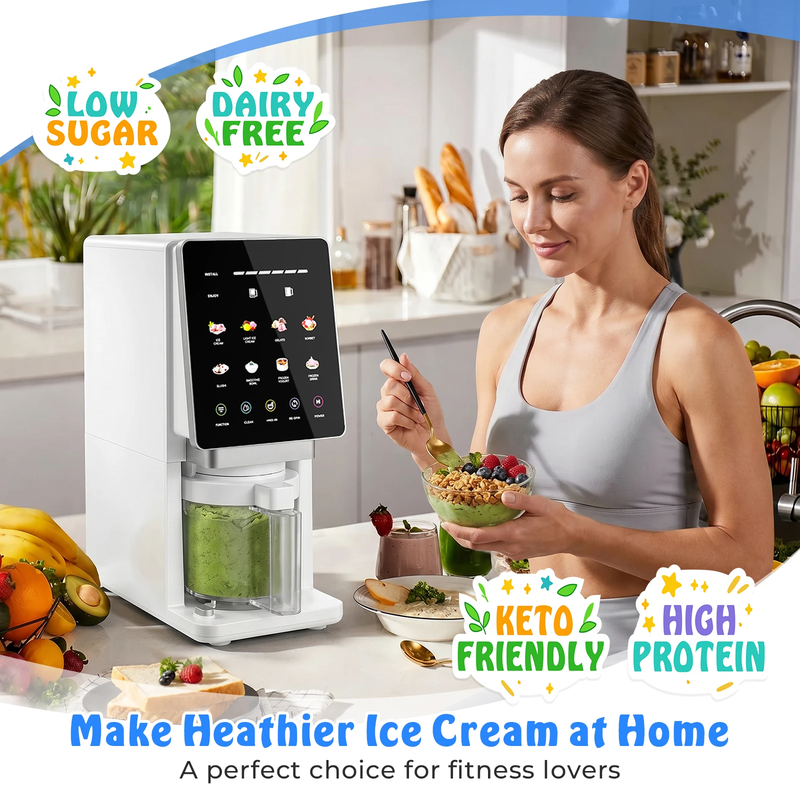11 in 1 Ice Cream Maker with Recipe, Mix-in & Re-spin for Creamy Texture | 3 Pints Diary Free Keto-Friendly Frozen Dessert Machine, Frozen Treat, Yogurt, Sorbet, Gelato, Smoothie Bowls 6