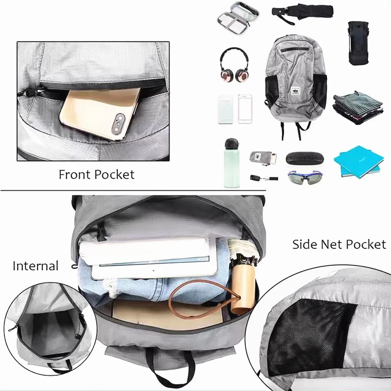 Outdoor-Wandertasche, 20 l, leicht, tragbar, faltbar, wasserdicht, faltbar, ultraleicht, für Damen und Herren, Reisen, Wandern – Detail 3