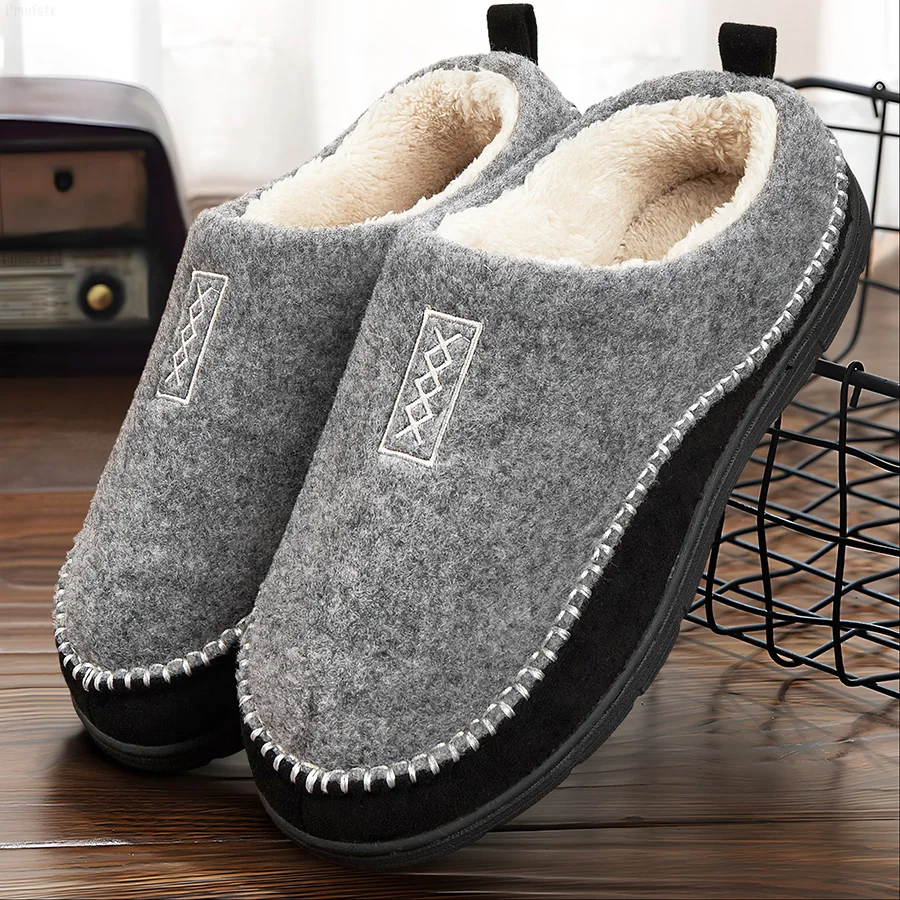 Men's House Slippers Sewing Thread Contrasting Color Fuzzy Memory Foam Indoor Winter Casual Slippers linen slippers fur slippers eva slippers non slip slippers sneaker slippers fashion slippers soft slippers plush slippers velvet slippers soft non slip slippers beach slippers cork slippers natural slippers
