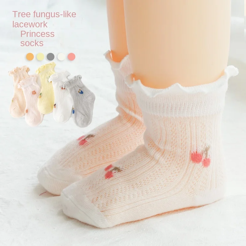 

3Pairs/lot New Baby Socks Cotton Summer Thin Mesh Breathable Socks Newborn Girl Princess Floral Socks Children's Socks 0-5Years