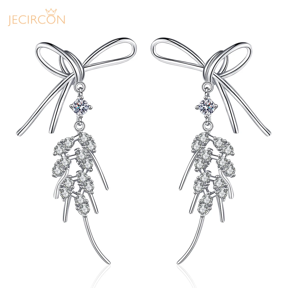 

JECIRCON 925 Sterling Silver Moissanite Earrings for Women D Color 1.04 Carat Elegant Bowknot Ear Studs pt950 Platinum Jewelry