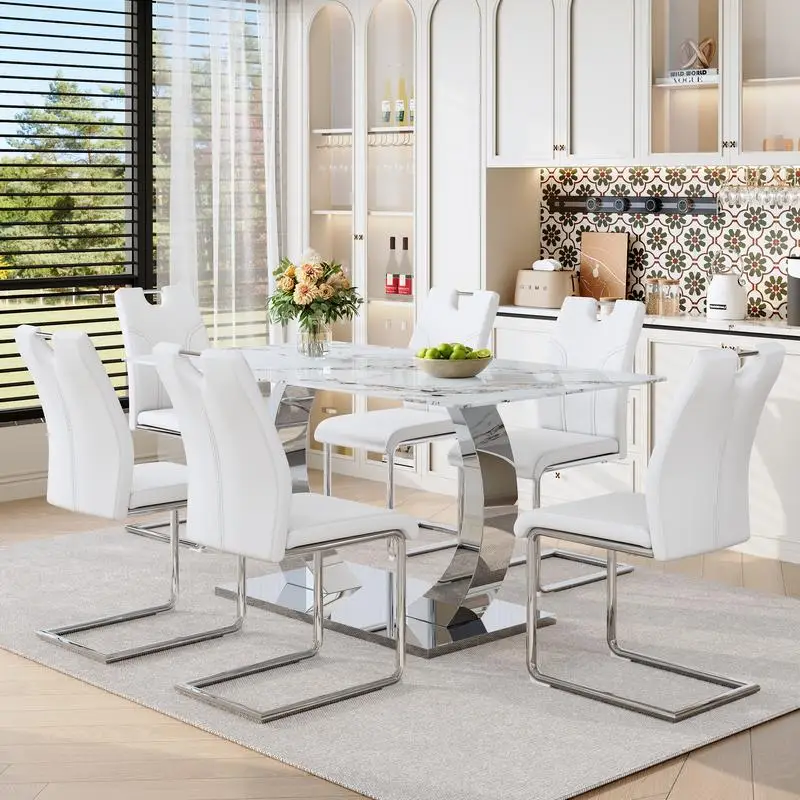 Glass Dining Table Chair Set 2