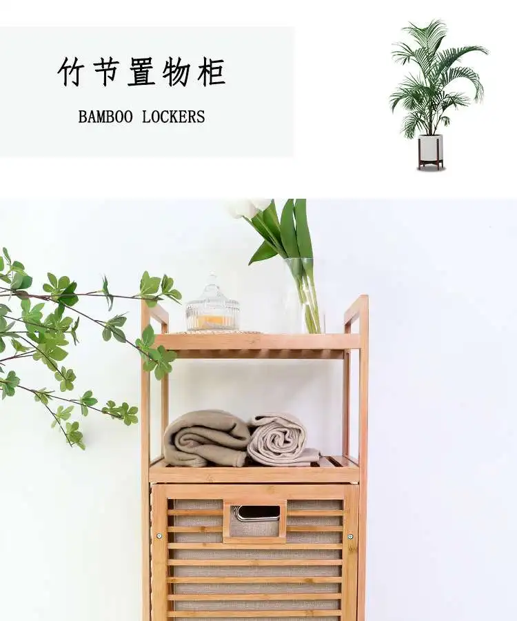 Bamboo 2-Tier Storage Rack Laundry Bsket Dirty Clothes Basket For Living Room Bedroom