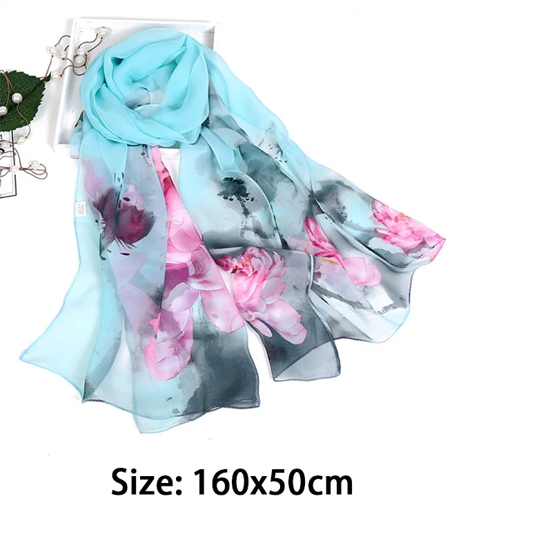 Summer Fashion Women Foulard Chiffon Georgette Floral Print Silk Scarf Shawls Female Long Wraps Beach Sunscreen Muslim Hijab