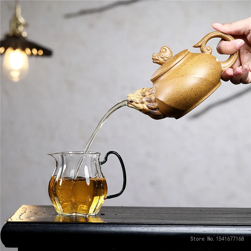 Yixing Purple Clay Pot Handmade Teapot, Dragon, Chinese Kongfu, High temperature section mud wood burning of raw ore, 370cc, 1Pc