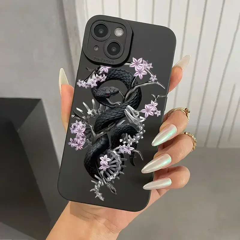 thumbnail image 1 of Funda de teléfono con estampado de serpiente negra para iPhone, carcasa de silicona suave a prueba de golpes para modelos 11, 12, 13, 14, 15 Pro Max, X, XS Max, XR, 8, 7 Plus, SE2020 Mini, 1 of 5