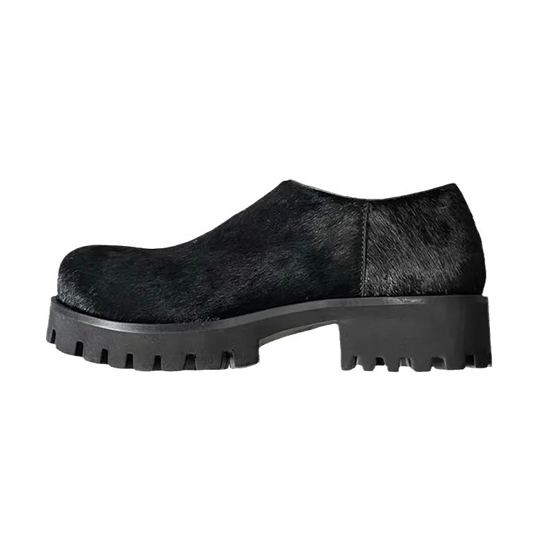 

2024 Summer New Fashion Leisure Horse Hair Loafers Europe and America Elegant Round Toe Platform Big Size Couple Shoes 43 44 45