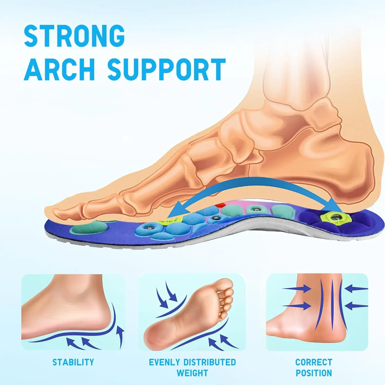1 Pair Magnetic Therapy Sports Shock Absorption Massage Insoles EVA  Arch Support Acupoint Massage to Promote Blood Circulation