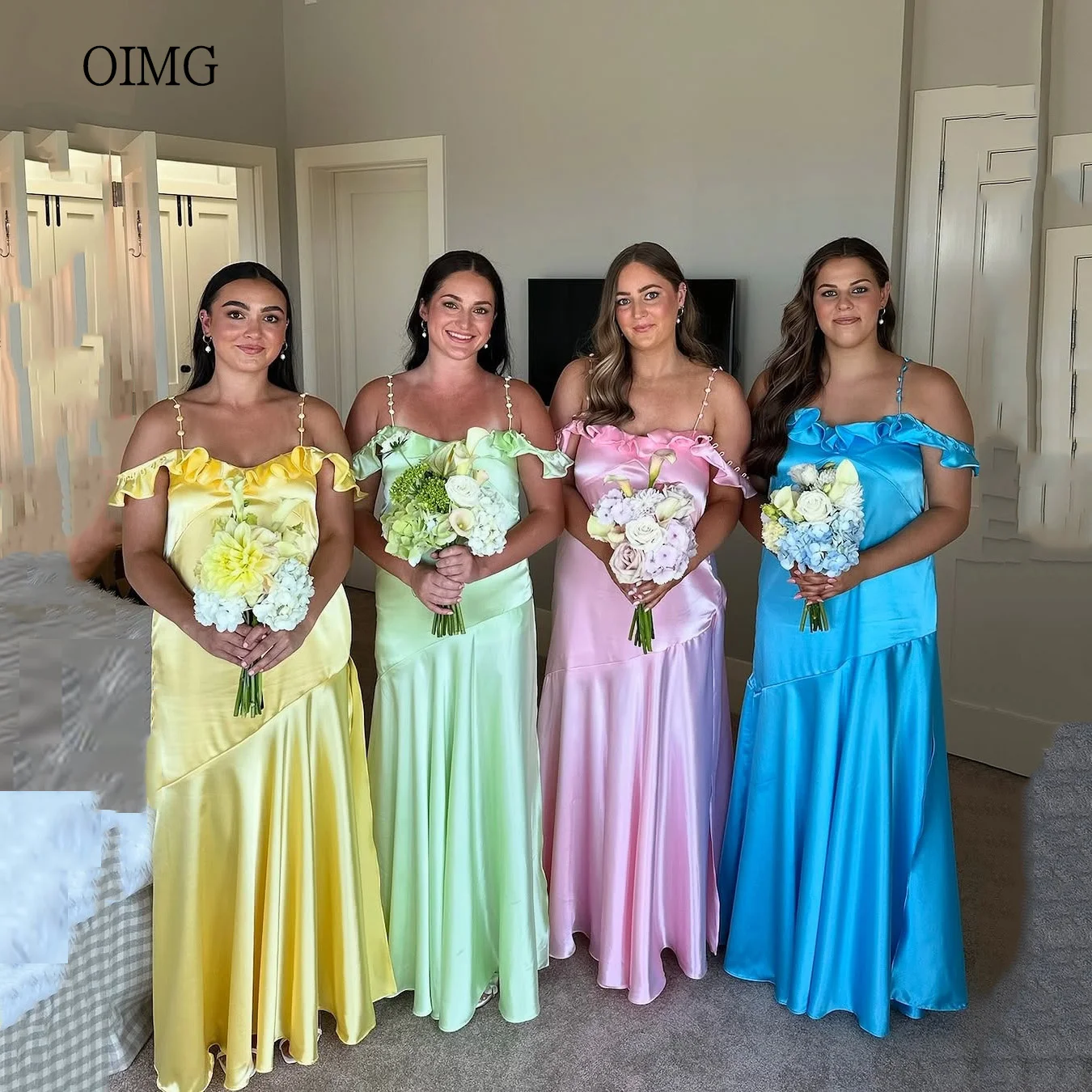 A-Line Spaghetti Straps Cowl Wedding Guest Dress