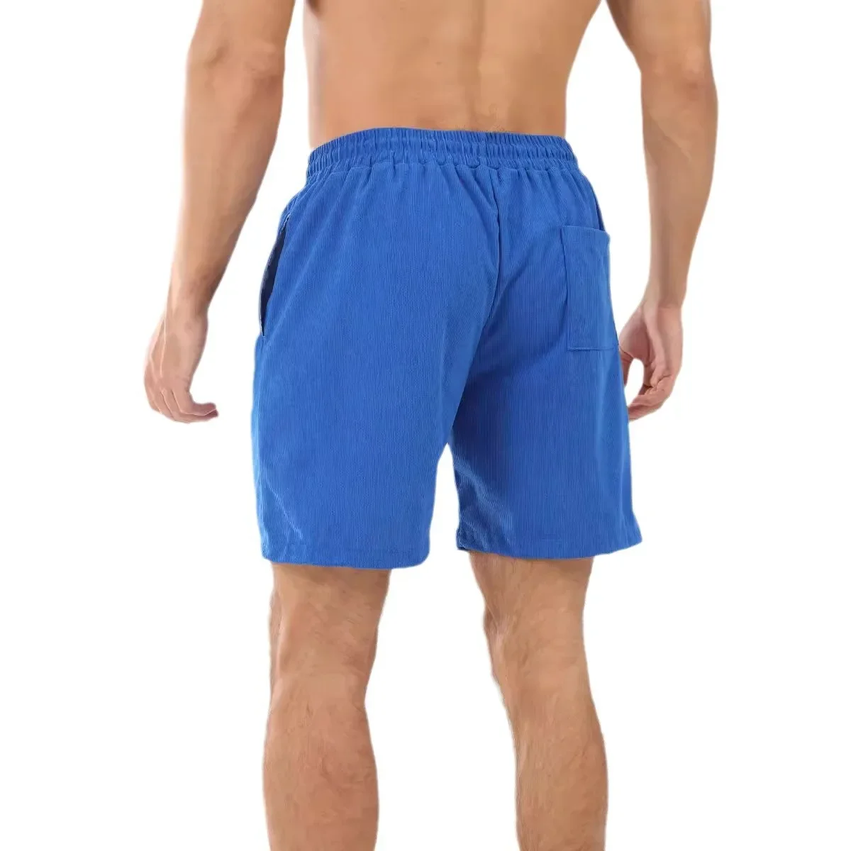 Men's Sporty Corduroy Shorts with Waistband Five-Point Casual Pants Summer Trendy Solid Color Skateboard Long Trousers