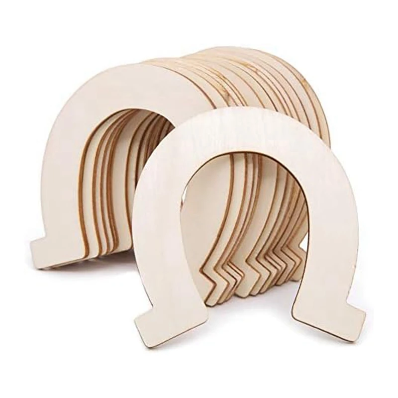 48 PCS Horseshoe Unfinished Wood Cutouts As Shown Wooden For DIY Craft, Party,Wedding And Birthday