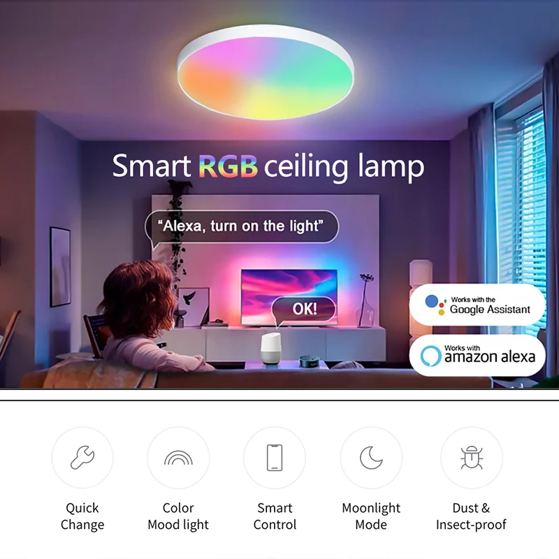 Tuya Smart RGB Ceiling Light 24W 220V With Remote APP Control Alexa Google Voice Control Round LED Ceiling Lamp For Indoor Light