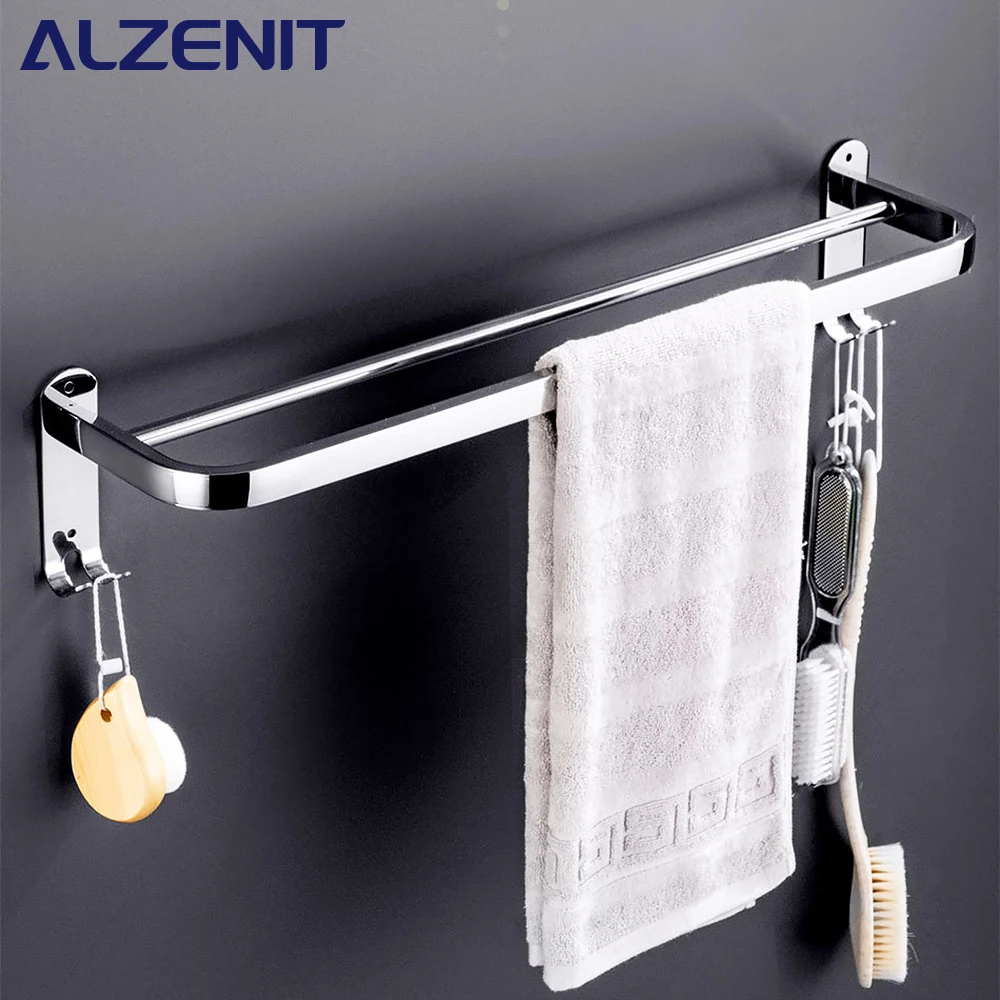 Towel Bar Double Rod Rail Rack With Hook Wall Mount Holder Bathroom