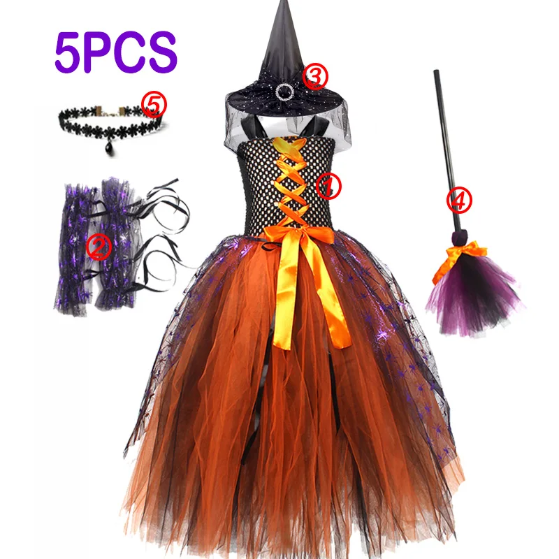 thumbnail image 1 of Disfraz de bruja de Halloween para niñas, Cosplay de bruja malvada, Purim, fiesta de carnaval, Navidad, vestido de tutú para niños pequeños, vestido de Graduación, 1 of 5