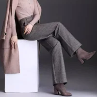 Women Thick Woolen Wide Leg Casual Pants For Autumn Winter Oversize 6XL Wool High Waisted Straight Leg Warm Trousers Plus Size - Image 6