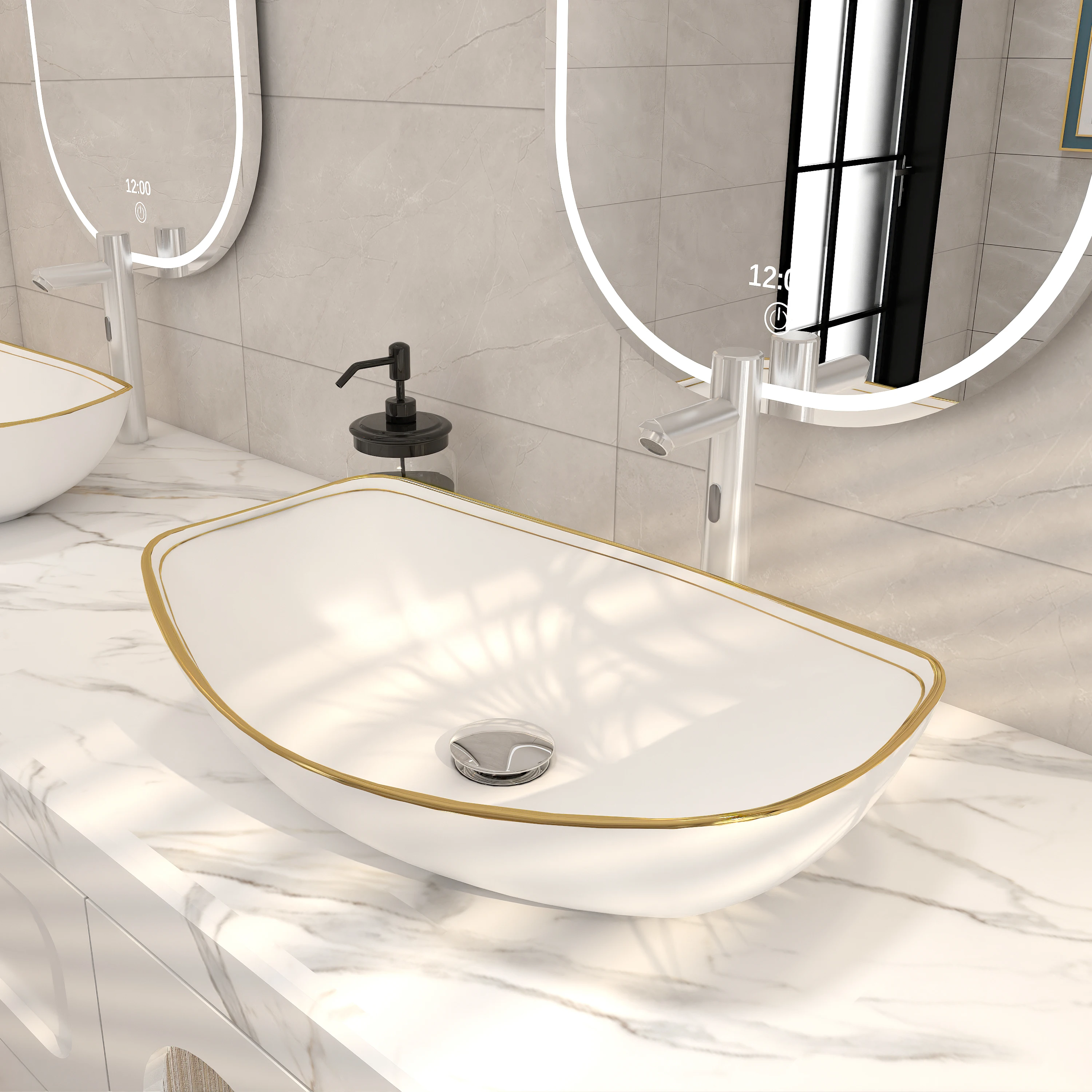 MEJE Art Basin Above Counter Bathroom Vessel Sink, Porcelain Ceramic Countertop (Include Pop Up Drain) 3