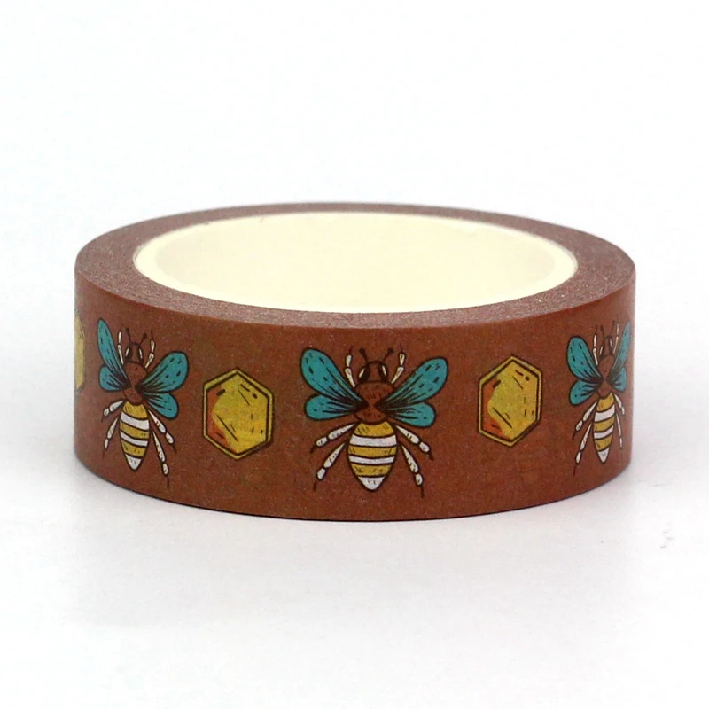 2024 NEW 1PC 10M Decor Bee honeybee on Brown background Washi Tape for Scrapbooking Journaling Masking Tape Cute Stationery 2