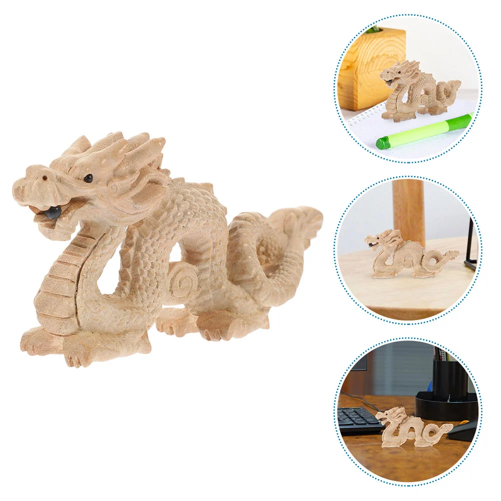 

Lunar Calendar Dragon Ornament Office Decor Chinese Figure Wooden Decorative Figurine