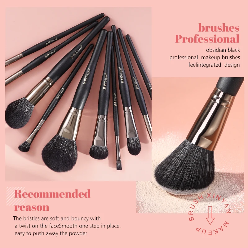 FJER Luxury Black Professional Makeup Brush Set Big Powder Brush Foundation Natural Blending Cosmetic Brush Tools maquillage