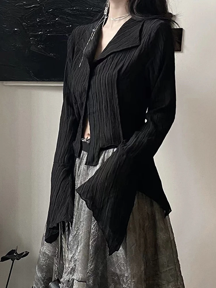 Zoki 하라주쿠 다크 아카데믹 셔츠 여성 streetwear 빈티지 y2k 블라우스 섹시한 고딕 긴 소매 불규칙한 여성 봄 뉴 탑