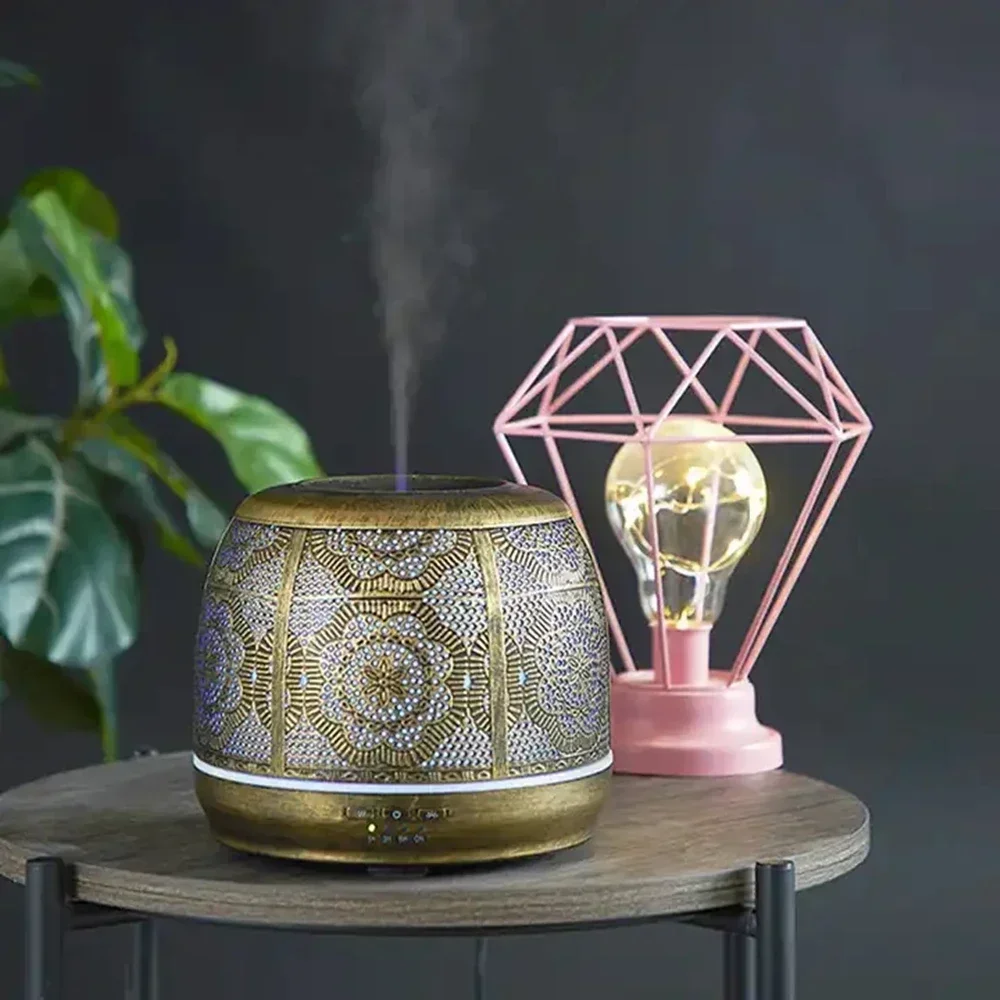 500ml Aroma Diffuser Bronze Metal Aromatherapy Diffuser for Essential Oil 7 Color Fragrance Lamp Humidifier for Baby Office Home 2