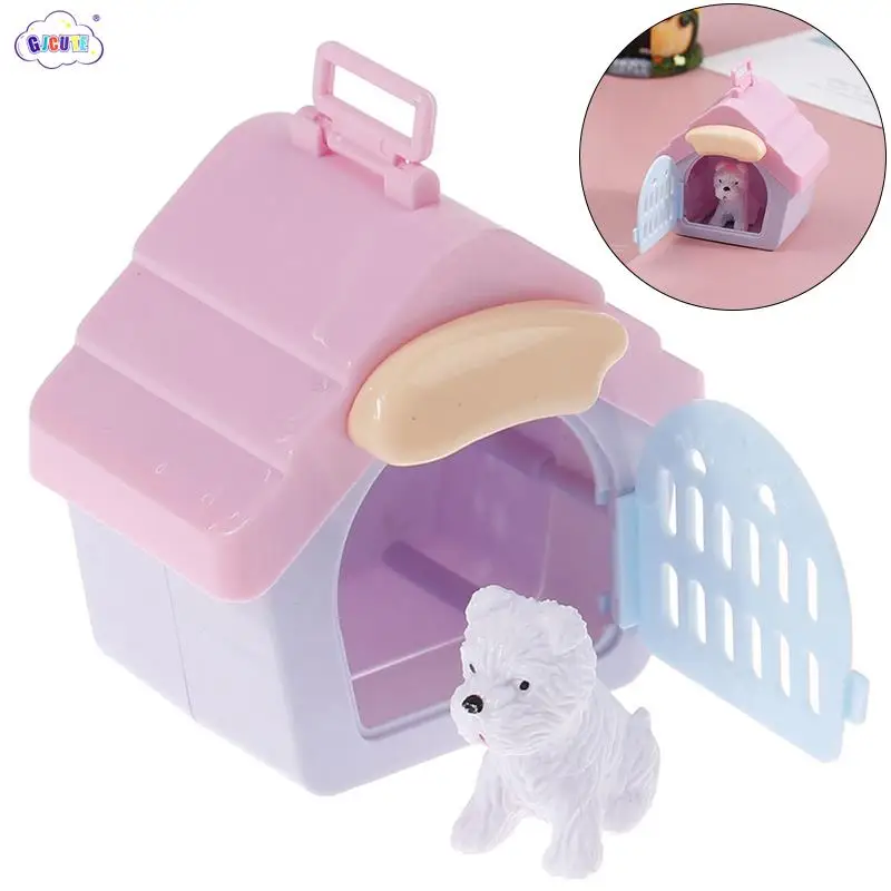 1set Dollhouse Scene Display Dog House Dog Cage Toy Accessories Mini