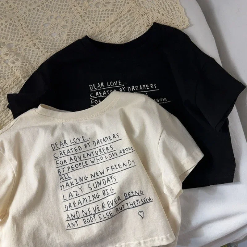2025 Summer Loose Baby Print Letter Short Sleeves T-Shirt Children Boy Girl Fashion Cotton Tees Kid Casual Tops Toddler T-Shirts