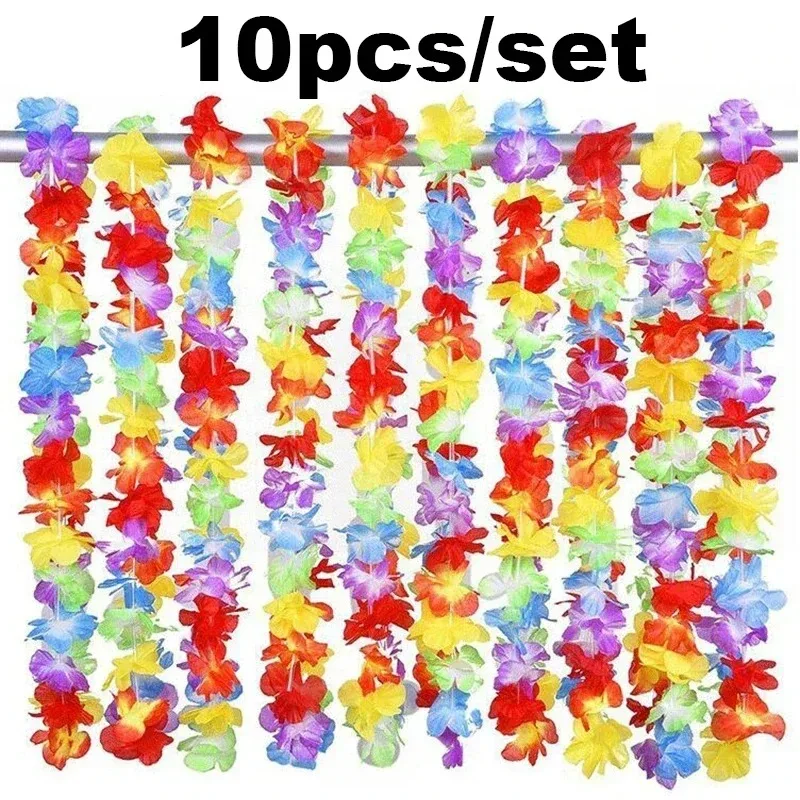 Hawaii Flower Garland 10pcs/set Party Leis Hawaiian Necklace Torpil Floral Farmhouse Decor Hawaiian Fabric