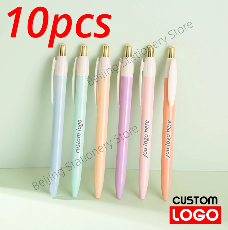 

10pcs/lot Pressed Plastic Custom Ballpoint Pens Business Gifts Advertising School Exams Stationery Signature Pens Wholesale