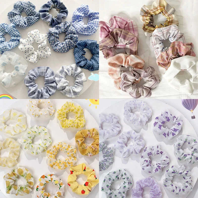 5/10 Pcs/set Flower Print Hair Scrunchies for Women Girls Cute Elastic Hair Ties Bands Headband Rubber Bands Hair Accessories