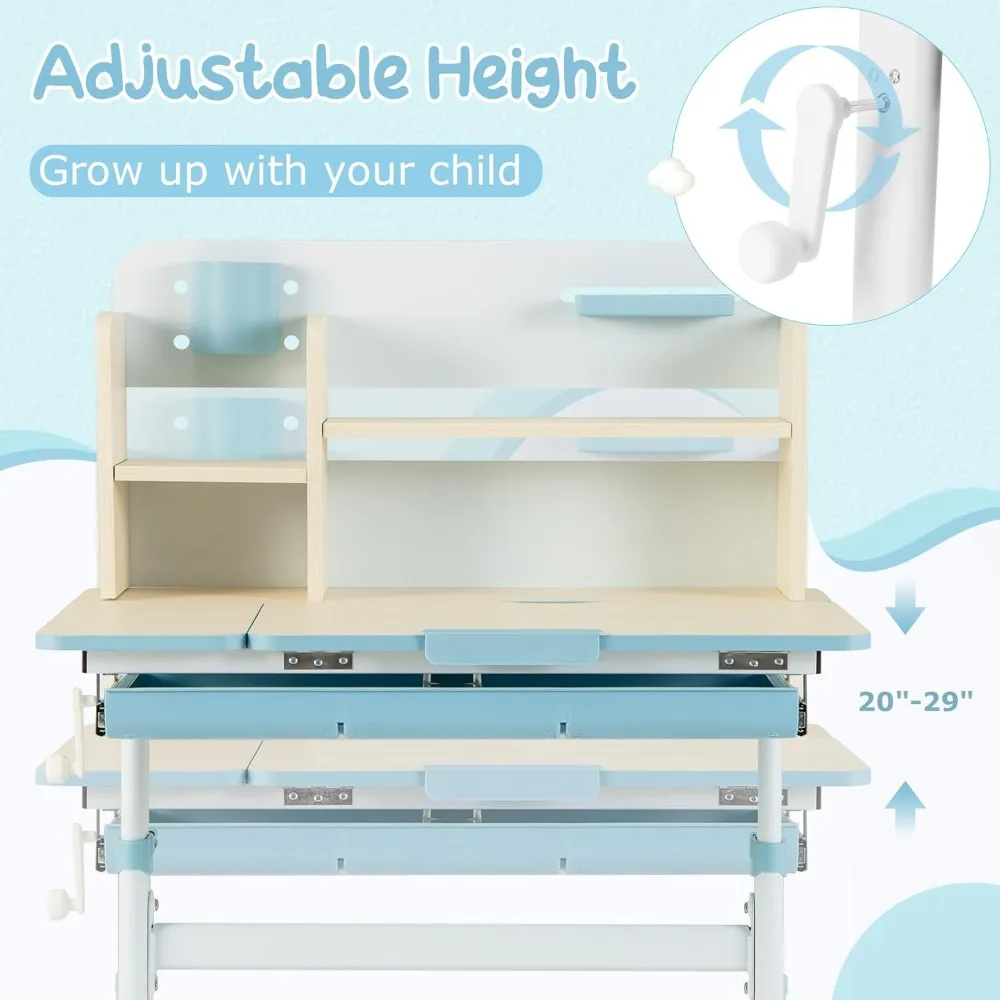 Kids Study Desk,Height Adjustable Children School Desk with Storage, Tilt Desktop, Pen Holder & Scale Ruler, Student Desk Table 4